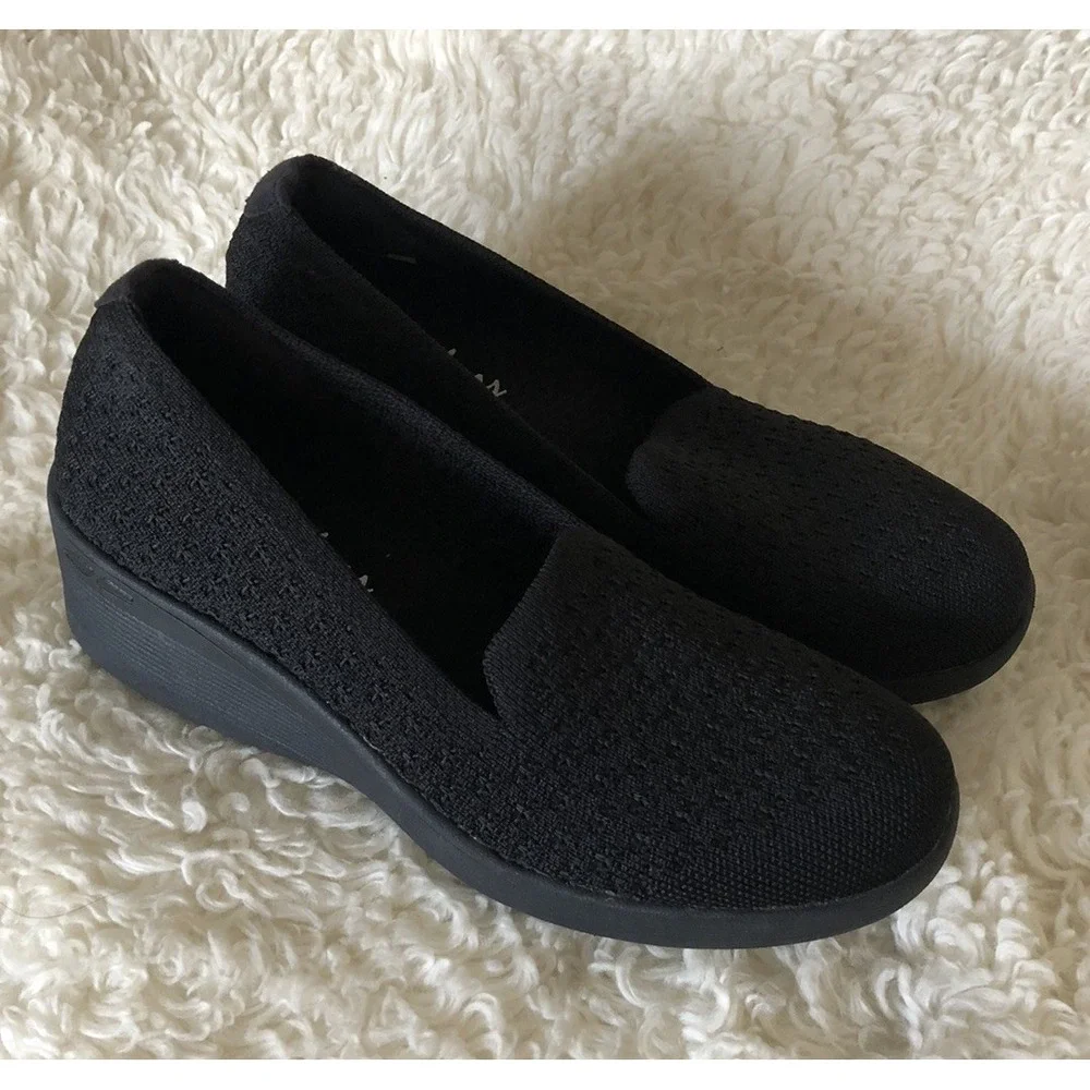Skechers Womens Air - Cooled Memory Foam Washable Knit Slip Ons Black Shoes 7.5